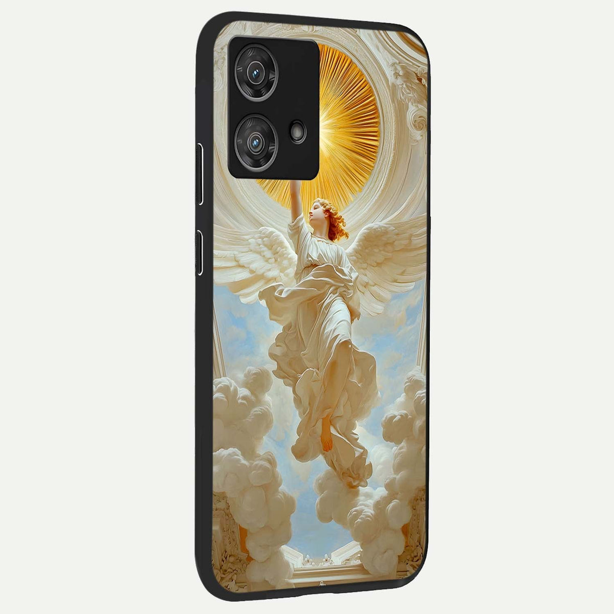 Divine Light Angel back cover For Moto Edge 40 Neo slim fit glass case with vibrant aesthetic design