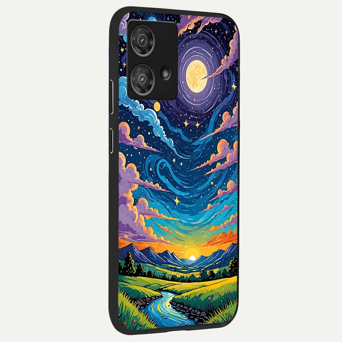 Dreamy Night Landscape back cover For Moto Edge 40 Neo slim fit glass case with vibrant aesthetic design