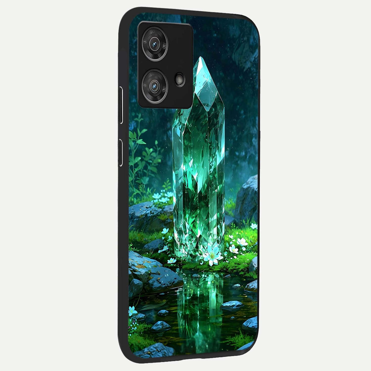 Emerald Light Crystal back cover For Moto Edge 40 Neo slim fit glass case with vibrant aesthetic design