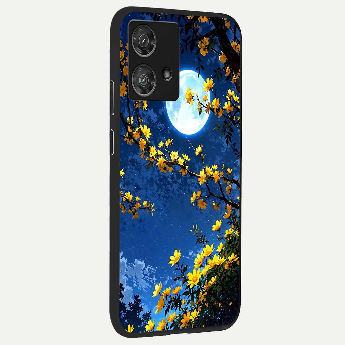 Golden Night Glow back cover For Moto Edge 40 Neo slim fit glass case with vibrant aesthetic design