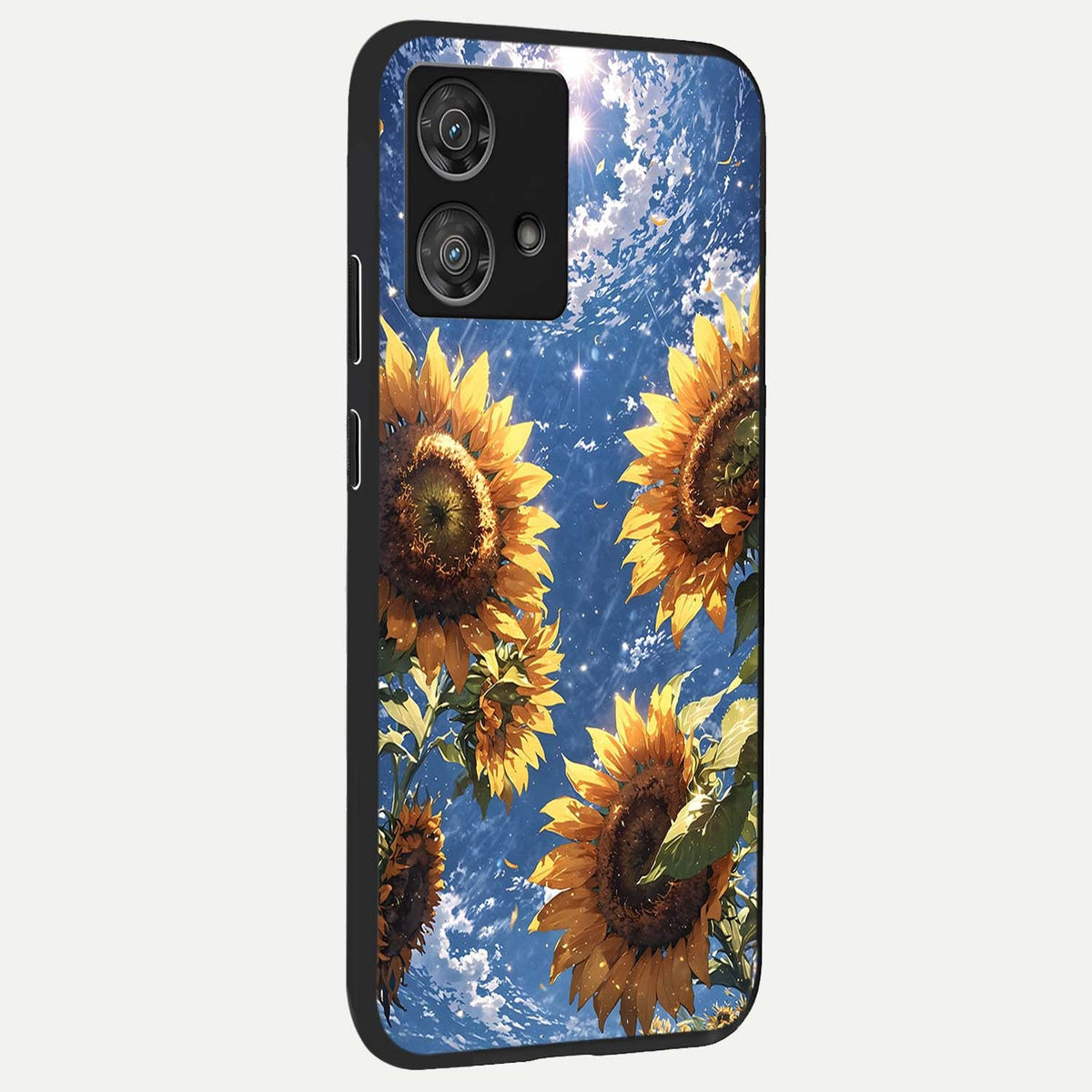 Heavenly Sunflower Rise back cover For Moto Edge 40 Neo slim fit glass case with vibrant aesthetic design