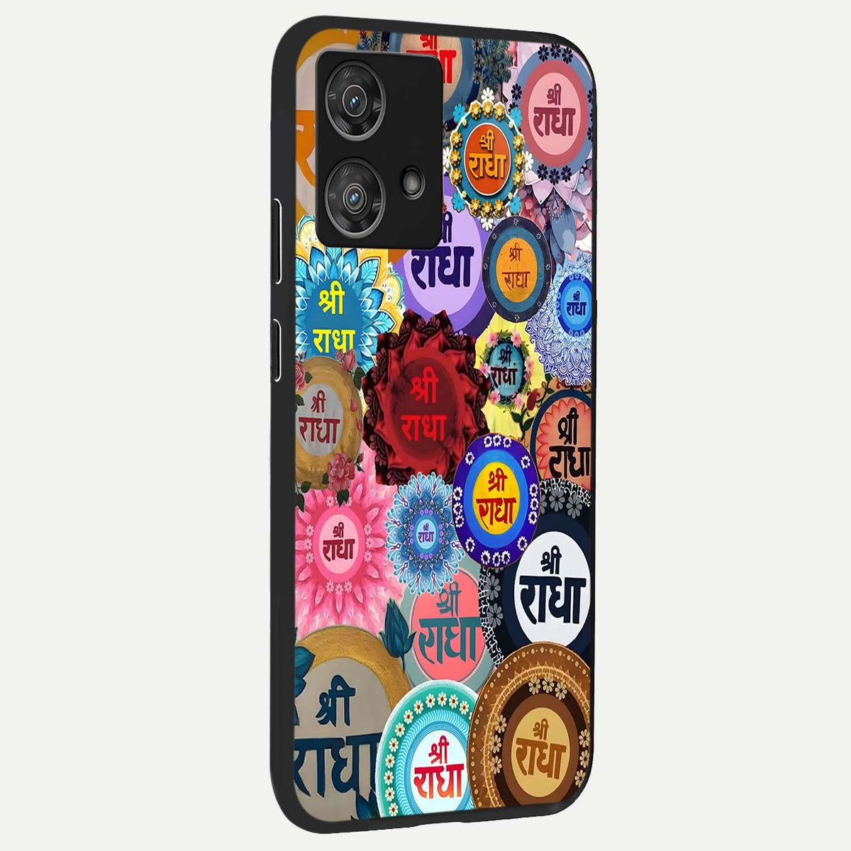 Radha Divine Bloom back cover For Moto Edge 40 Neo slim fit glass case with vibrant aesthetic design