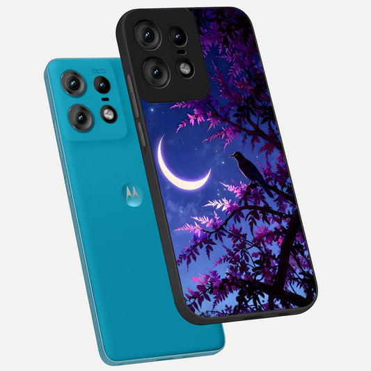 Crow And Moon Scenery phone case For Moto Edge50 Pro showing premium glass back cover with detailed artwork