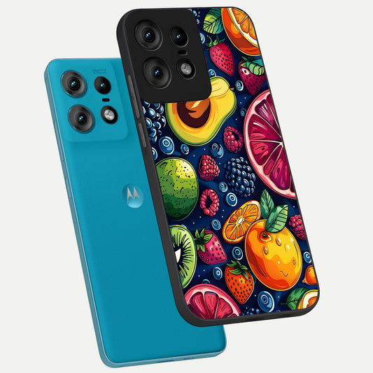 Cute Fruits Art phone case For Moto Edge50 Pro showing premium glass back cover with detailed artwork