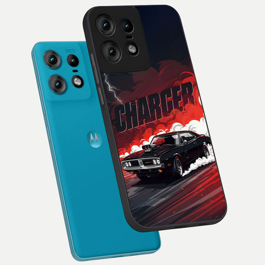 Dark Charger Fury phone case For Moto Edge50 Pro showing premium glass back cover with detailed artwork