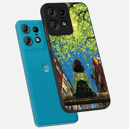 Golden Leaves Glow phone case For Moto Edge50 Pro showing premium glass back cover with detailed artwork