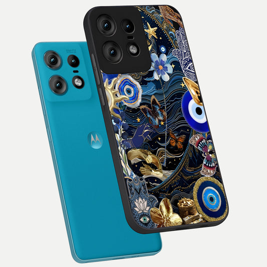 Golden Moon Magic phone case For Moto Edge50 Pro showing premium glass back cover with detailed artwork