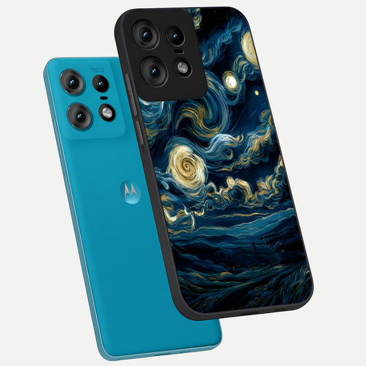 Midnight Sky Whirl phone case For Moto Edge50 Pro showing premium glass back cover with detailed artwork