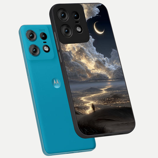 Moonlight Spark Path phone case For Moto Edge50 Pro showing premium glass back cover with detailed artwork