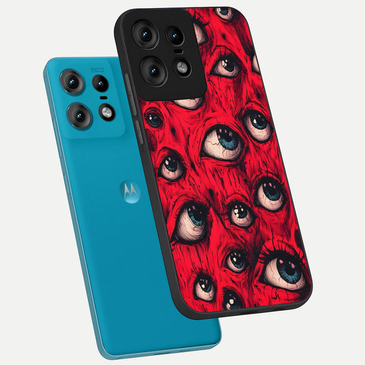 Red Eyes Pattern phone case For Moto Edge50 Pro showing premium glass back cover with detailed artwork