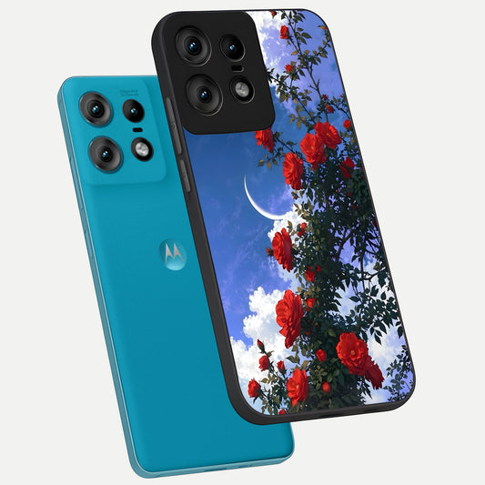 Rose Drift Flowers phone case For Moto Edge50 Pro showing premium glass back cover with detailed artwork
