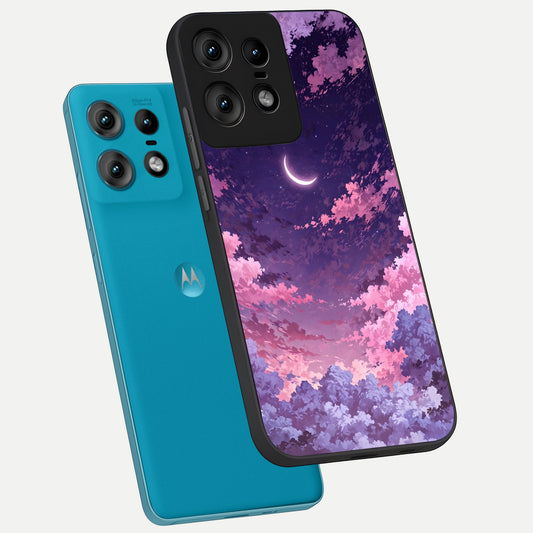 Sky Drift Clouds phone case For Moto Edge50 Pro showing premium glass back cover with detailed artwork
