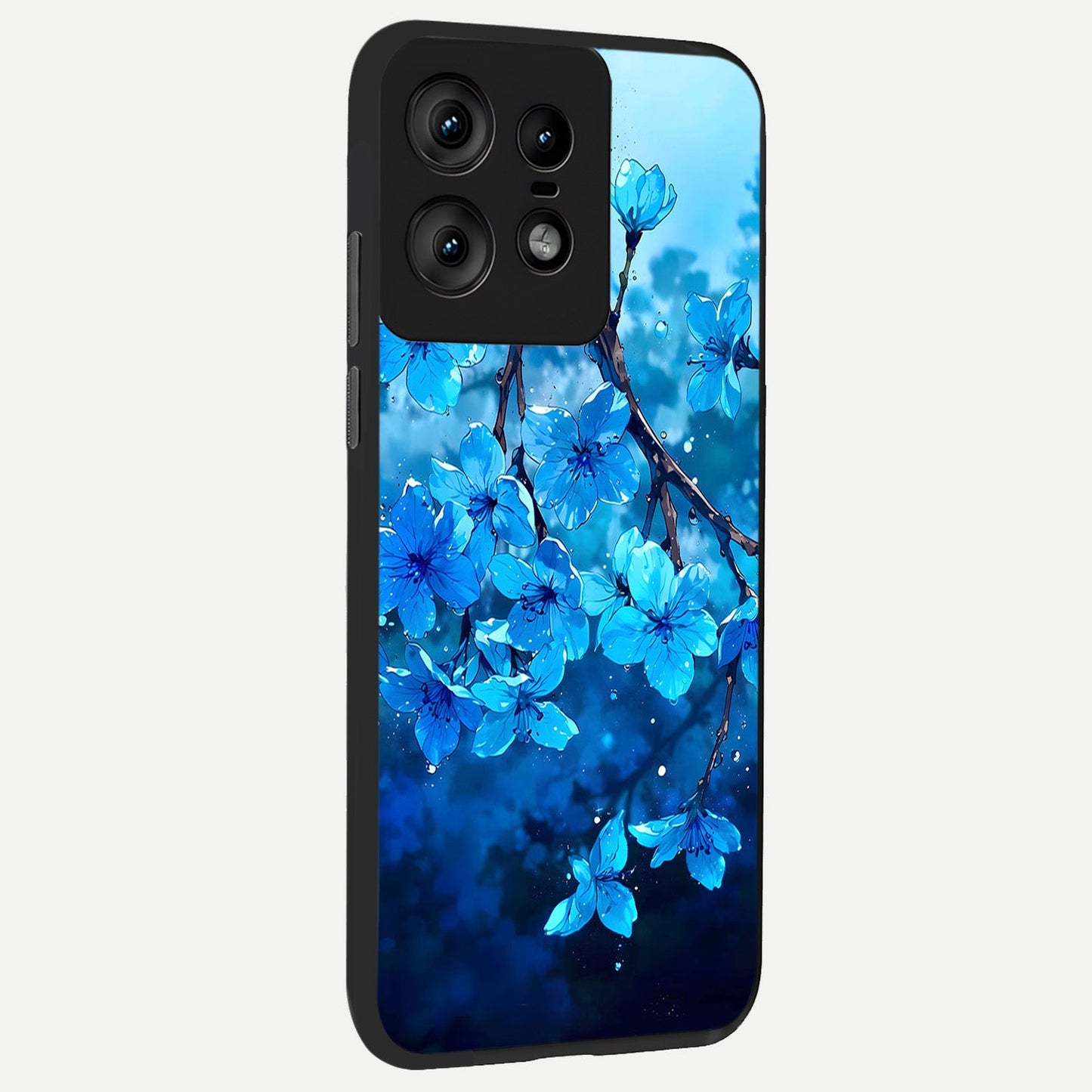 Blue Blossoms Branch back cover For Moto Edge50 Pro slim fit glass case with vibrant aesthetic design