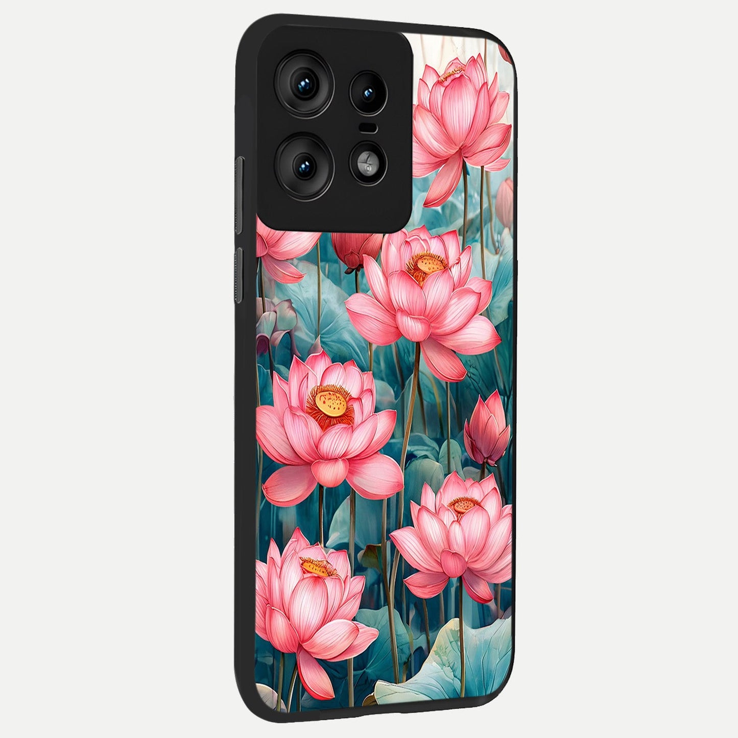 Celestial Pink Lotus back cover For Moto Edge50 Pro slim fit glass case with vibrant aesthetic design