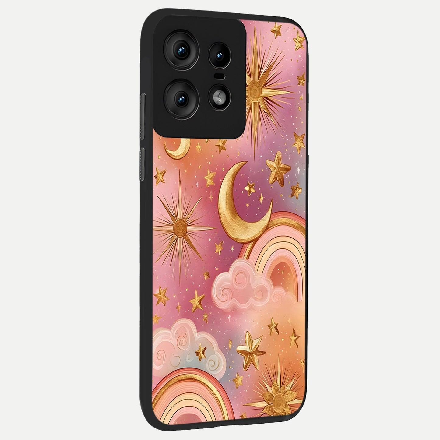 Golden Celestial Dreams back cover For Moto Edge50 Pro slim fit glass case with vibrant aesthetic design
