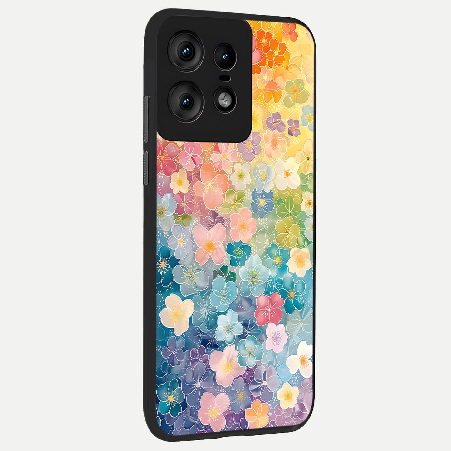 Rainbow Blossom Burst back cover For Moto Edge50 Pro slim fit glass case with vibrant aesthetic design
