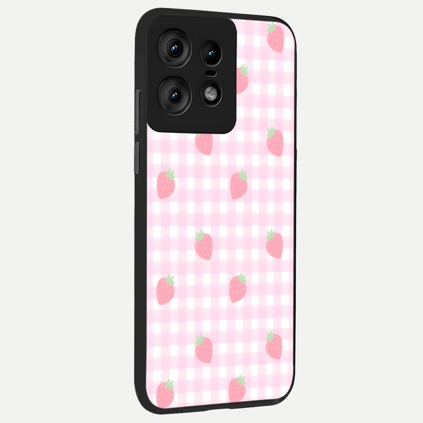 Strawberry Picnic Love back cover For Moto Edge50 Pro slim fit glass case with vibrant aesthetic design