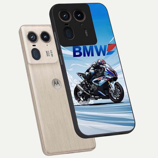 BMW Power Drift phone case For Moto Edge 50 Ultra showing premium glass back cover with detailed artwork