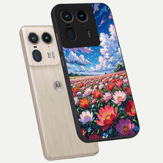 Blossom Sky Field phone case For Moto Edge 50 Ultra showing premium glass back cover with detailed artwork