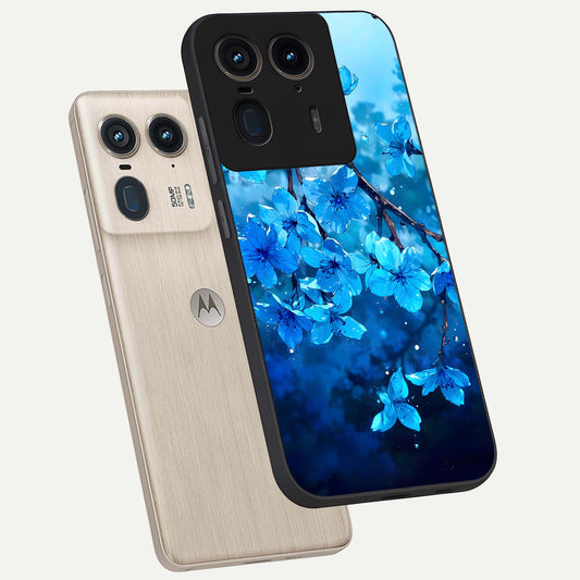 Blue Blossoms Branch phone case For Moto Edge 50 Ultra showing premium glass back cover with detailed artwork