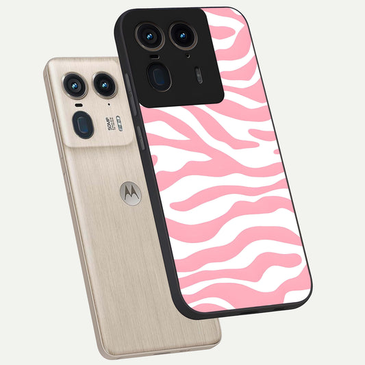 Blush Zebra Flow phone case For Moto Edge 50 Ultra showing premium glass back cover with detailed artwork