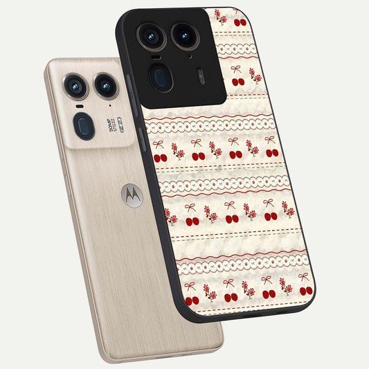 Cherry Bloom Charm phone case For Moto Edge 50 Ultra showing premium glass back cover with detailed artwork