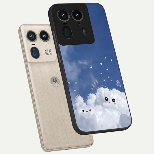 Cute Blossom Cloud phone case For Moto Edge 50 Ultra showing premium glass back cover with detailed artwork