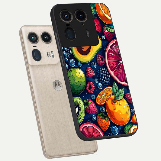 Cute Fruits Art phone case For Moto Edge 50 Ultra showing premium glass back cover with detailed artwork