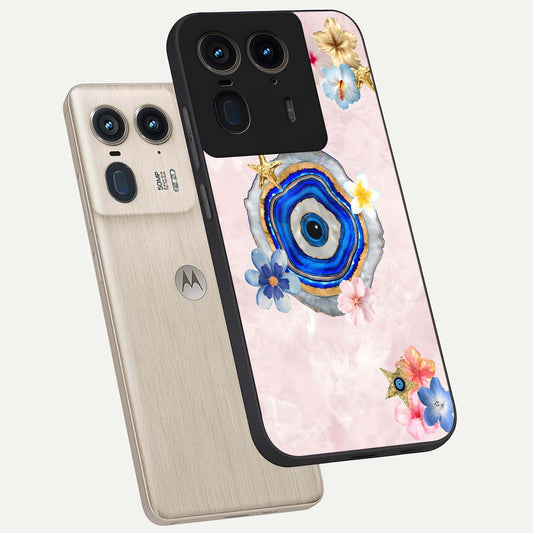 Divine Aura Bloom phone case For Moto Edge 50 Ultra showing premium glass back cover with detailed artwork