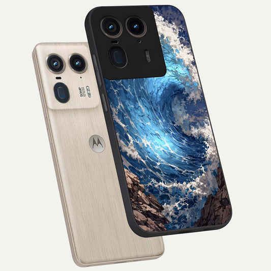 Giant Ocean Wave phone case For Moto Edge 50 Ultra showing premium glass back cover with detailed artwork