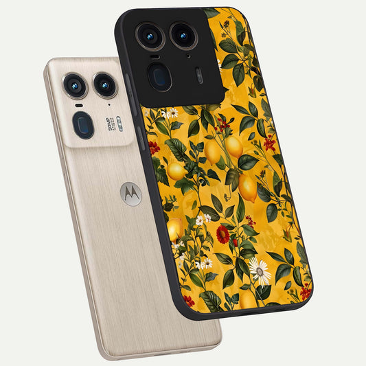 Golden Lemon Field phone case For Moto Edge 50 Ultra showing premium glass back cover with detailed artwork