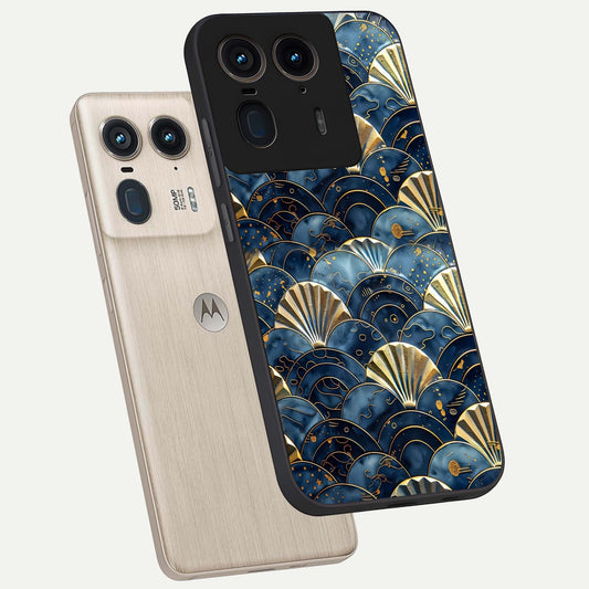 Golden Wave Luxe phone case For Moto Edge 50 Ultra showing premium glass back cover with detailed artwork