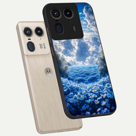 Heavenly Daisy Horizon phone case For Moto Edge 50 Ultra showing premium glass back cover with detailed artwork
