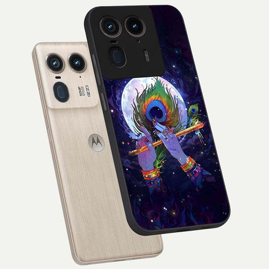 Krishna Hands Art phone case For Moto Edge 50 Ultra showing premium glass back cover with detailed artwork