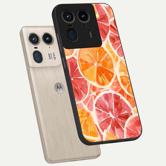 Orange Fruits Pattern phone case For Moto Edge 50 Ultra showing premium glass back cover with detailed artwork