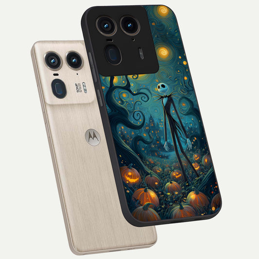 Pumpkin Moonlight Tale phone case For Moto Edge 50 Ultra showing premium glass back cover with detailed artwork