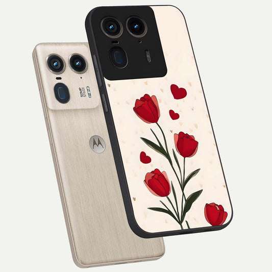 Tulip With Heart phone case For Moto Edge 50 Ultra showing premium glass back cover with detailed artwork