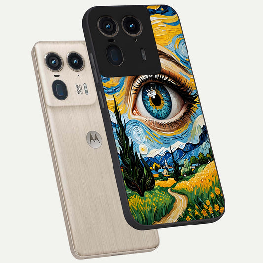 Van Gogh Eye phone case For Moto Edge 50 Ultra showing premium glass back cover with detailed artwork