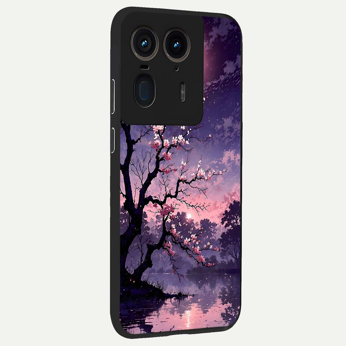 Blossom Pink Moon back cover For Moto Edge 50 Ultra slim fit glass case with vibrant aesthetic design