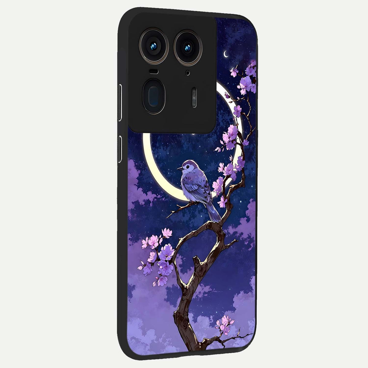Celestial Bird Blossom back cover For Moto Edge 50 Ultra slim fit glass case with vibrant aesthetic design