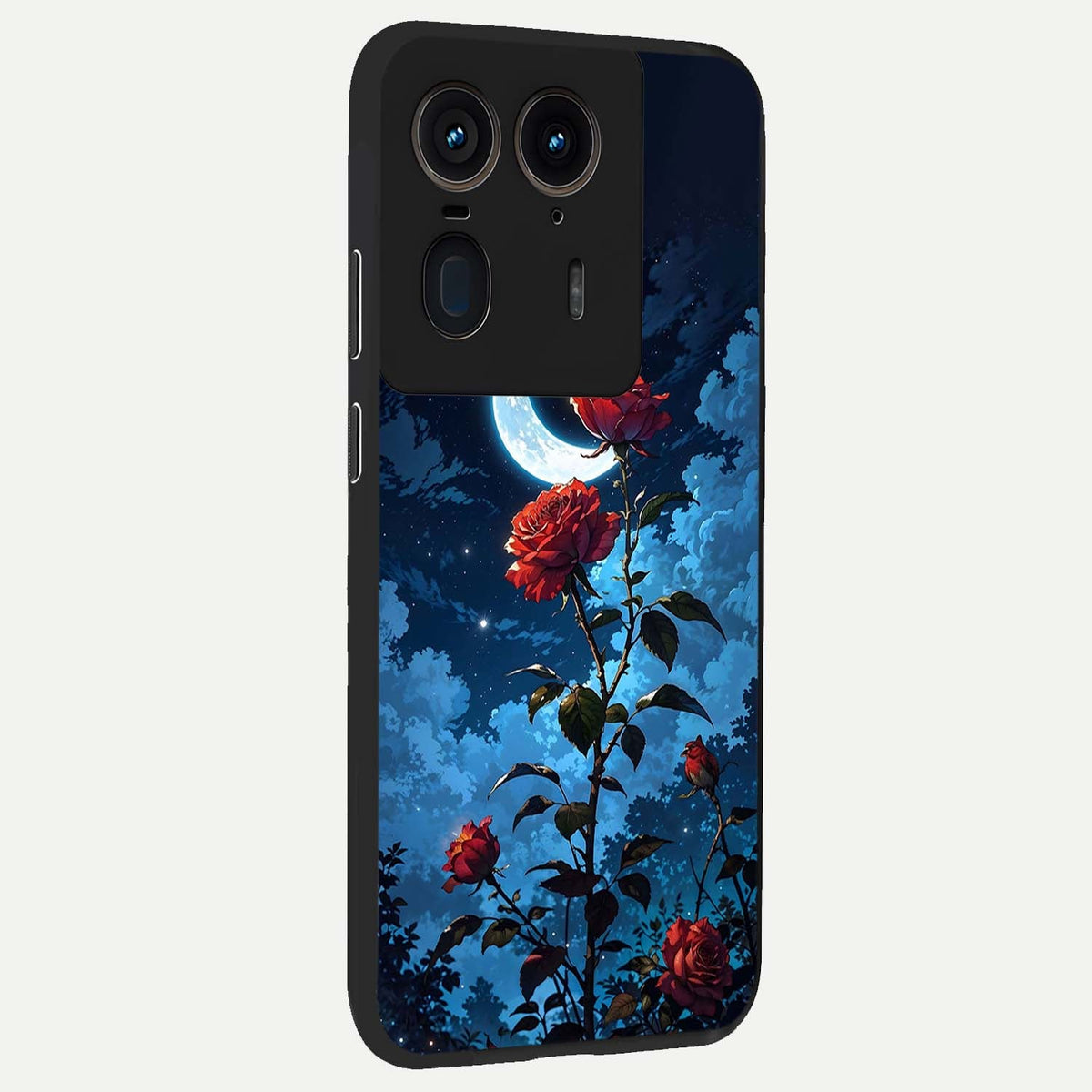 Crimson Rose Moon back cover For Moto Edge 50 Ultra slim fit glass case with vibrant aesthetic design