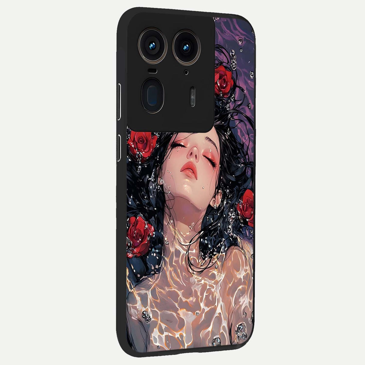 Crimson Rose Serenity back cover For Moto Edge 50 Ultra slim fit glass case with vibrant aesthetic design