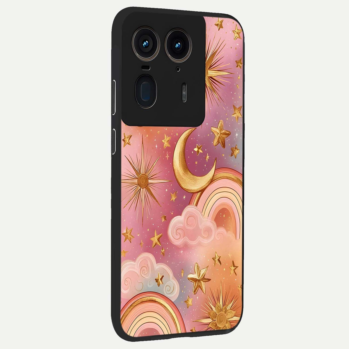 Golden Celestial Dreams back cover For Moto Edge 50 Ultra slim fit glass case with vibrant aesthetic design