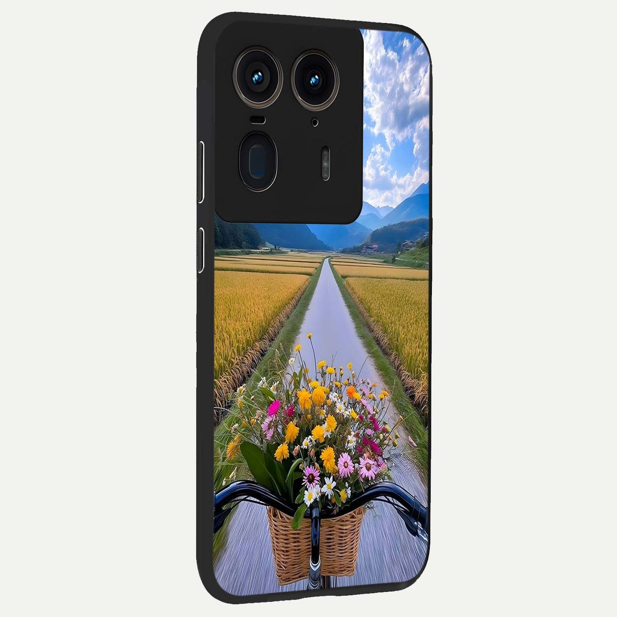 Golden Field Journey back cover For Moto Edge 50 Ultra slim fit glass case with vibrant aesthetic design