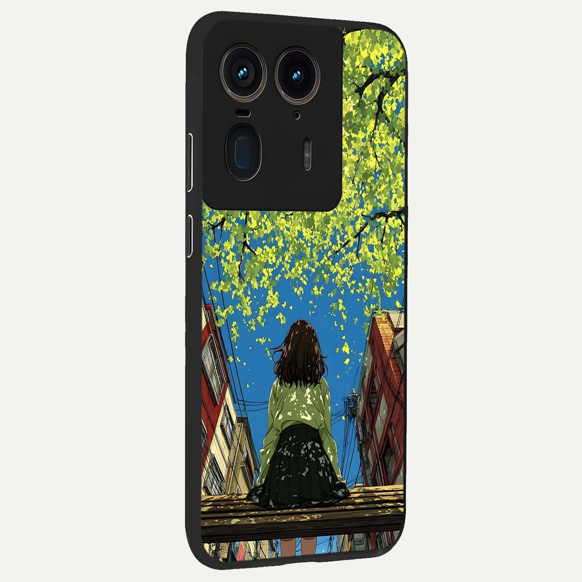 Golden Leaves Glow back cover For Moto Edge 50 Ultra slim fit glass case with vibrant aesthetic design