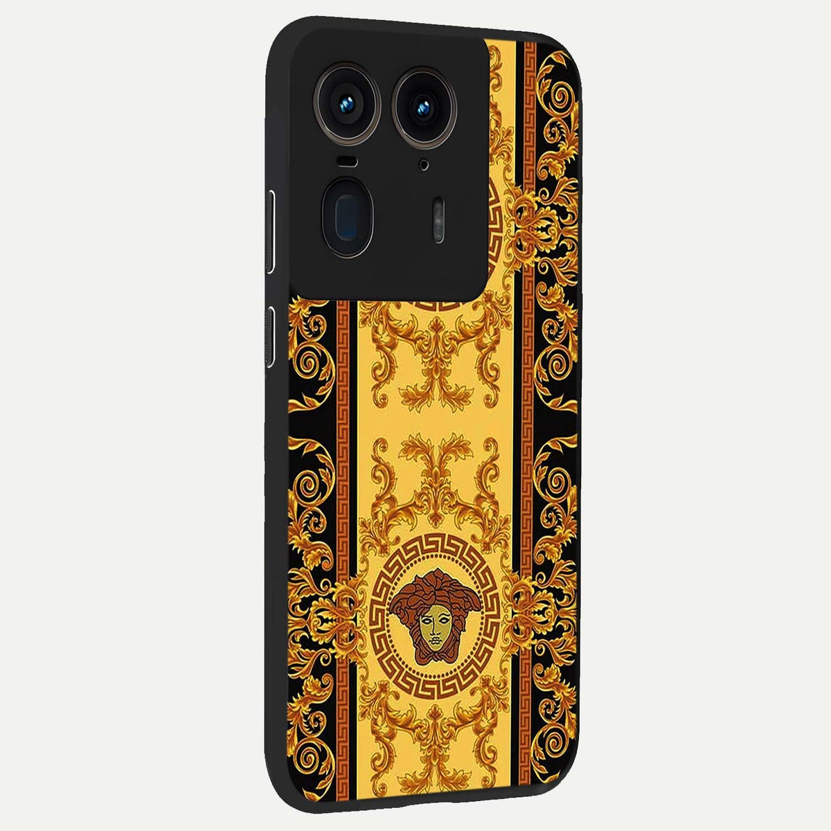 Golden Royal Heritage back cover For Moto Edge 50 Ultra slim fit glass case with vibrant aesthetic design