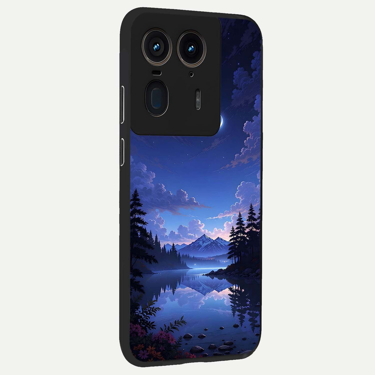 Midnight Lake Peace back cover For Moto Edge 50 Ultra slim fit glass case with vibrant aesthetic design
