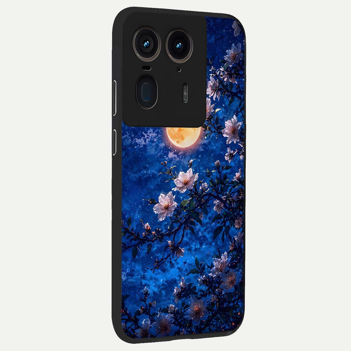 Moonlit Blossoms Night back cover For Moto Edge 50 Ultra slim fit glass case with vibrant aesthetic design