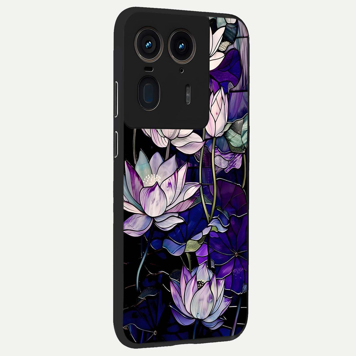 Purple Lotus Pattern back cover For Moto Edge 50 Ultra slim fit glass case with vibrant aesthetic design