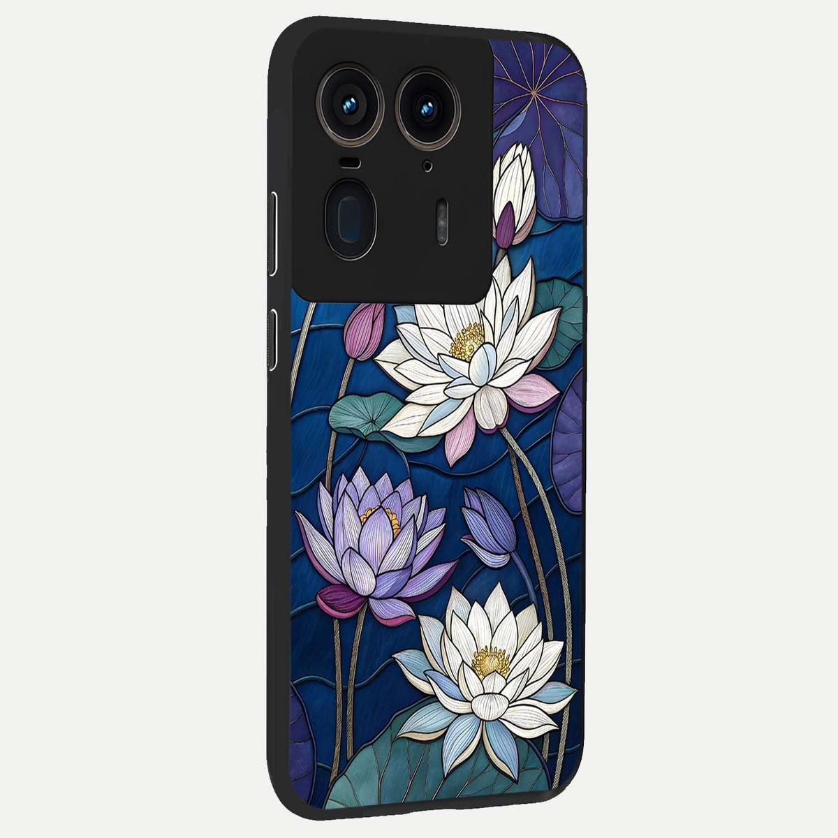Purple Lotus Stained back cover For Moto Edge 50 Ultra slim fit glass case with vibrant aesthetic design